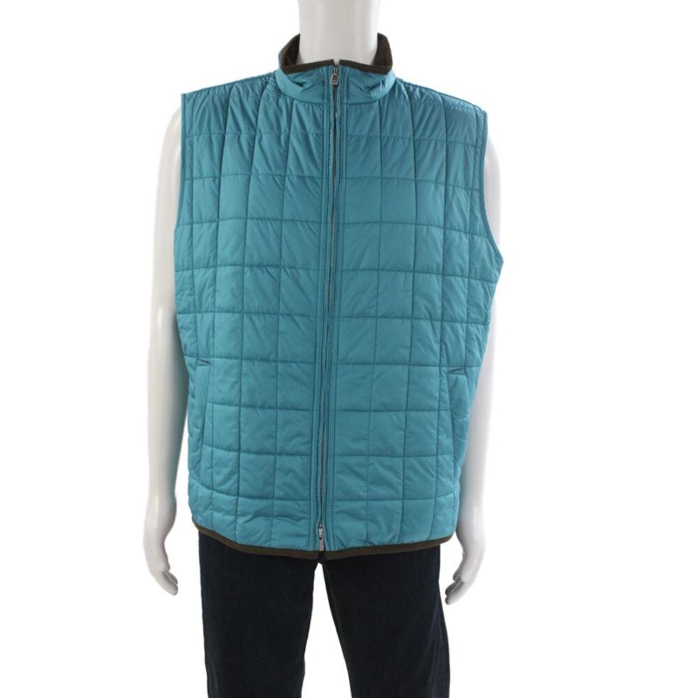 Peter Millar Men Quilted Blue Polyester Vest Zip Size XL